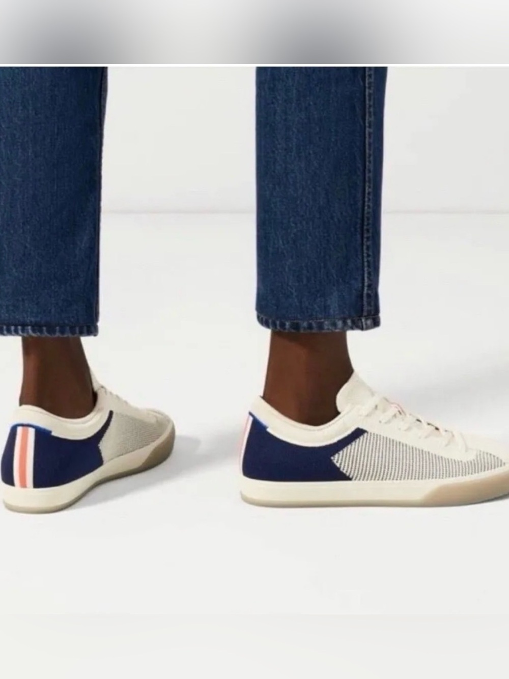 Rothys The Lace Up Sneaker Classic Navy Off White Cream Stripe Size 10 New